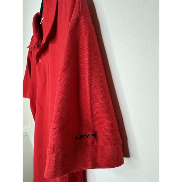 Vintage 80s Levis "E" Shirt Polo Short Sleeve Ringer Red Men XL Embroidered Logo - Picture 4 of 9